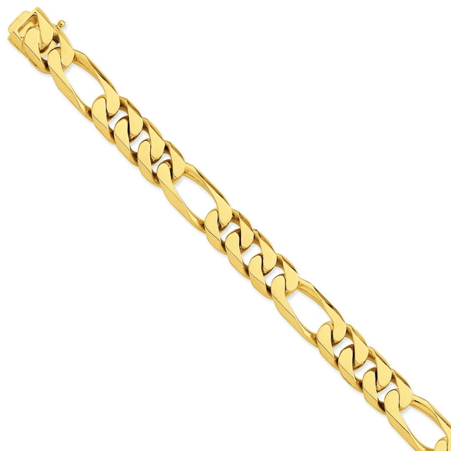 Bracelet Chaîne Attrape-Boîte Figaro Main 8 Pouces 14mm en Or Jaune 14k