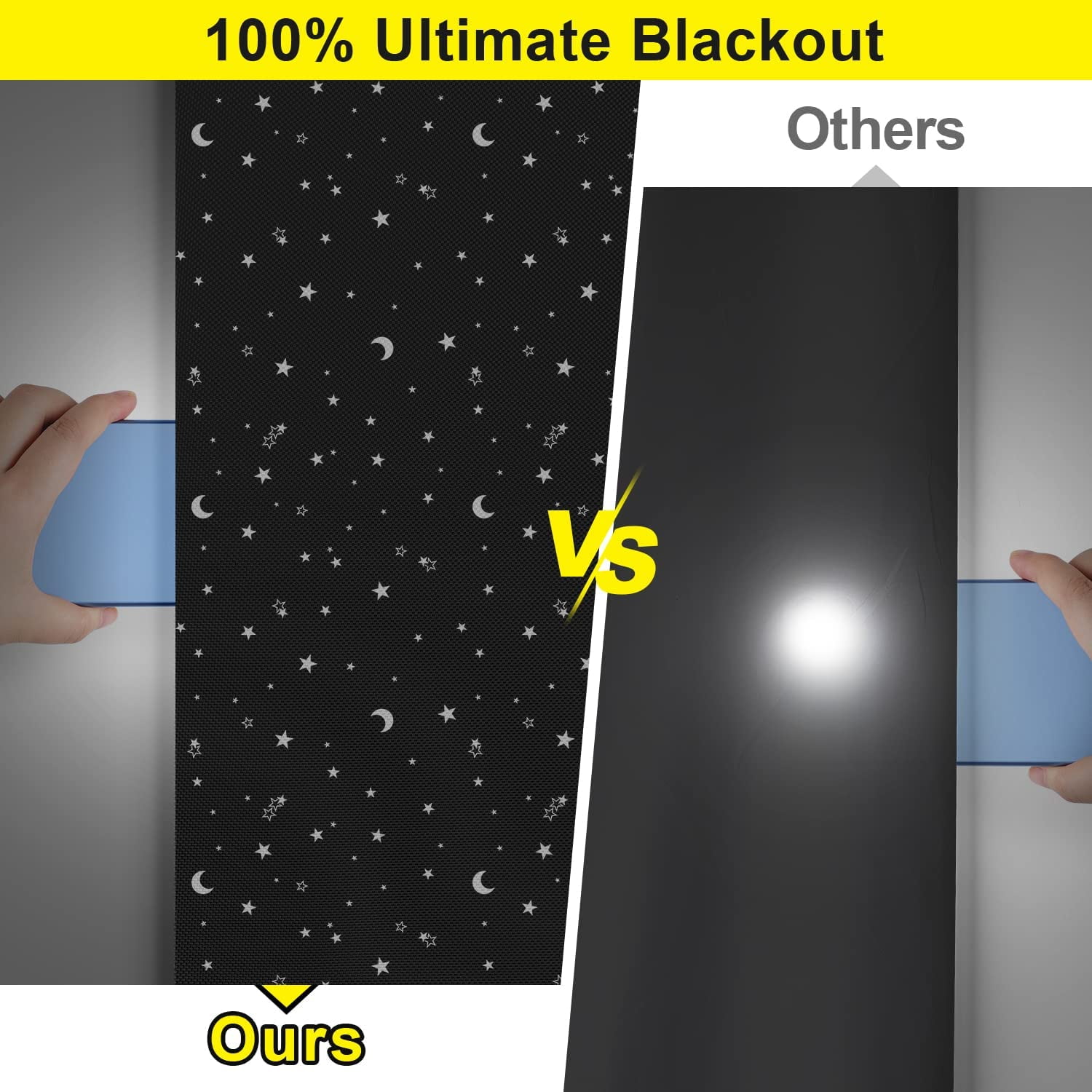 100% Blackout Window Cover Film, Portable Black Out Curtains for Bedroom, Cuttable Blackout Shades Fabric Sheet, No Drill Window Blinds, Sun Heat Light Blocker for Travel Media Dorm, 57'' W