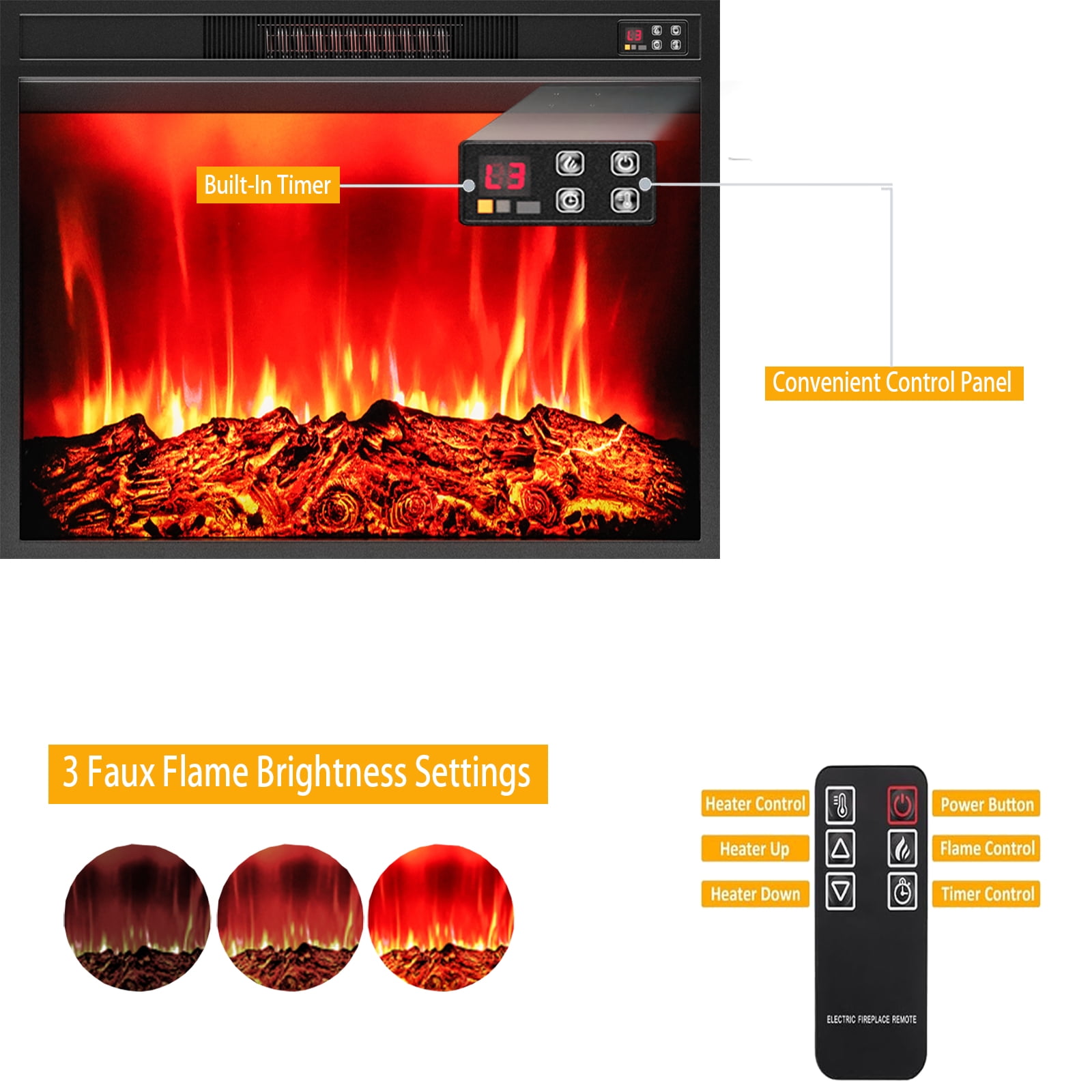 80" Fireplace Mantel with 30" Electric Fireplace and Bookshelves, Wooden Storage Freestanding Heater with Remote Control,White