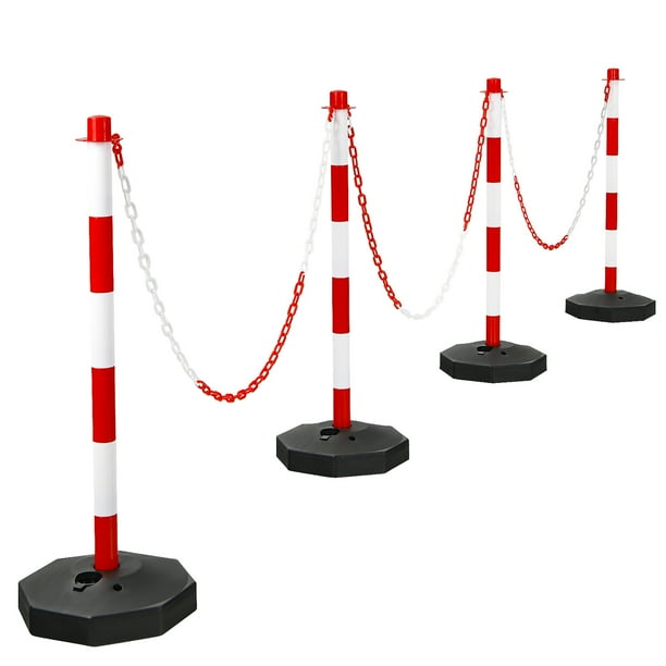 Costway 4 Pack Traffic Delineator Poles 34'' Barrier w/ 5FT Chains Fillable Base