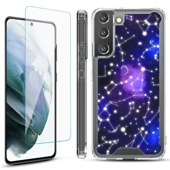 Shockproof Bumper Phone Case for Samsung Galaxy S22  / S22 Plus 5G, with Tempered Glass Screen Protector, by OneToughShield ® - Constellations