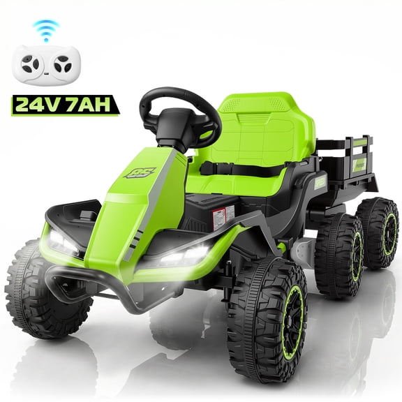 Farmdex 24V Ride on Toys with Remote & Battery Display, 7AH Big Battery Electric Go Kart, 6 Wheeler Ride on Tractor, 3-in-1 Ride on ATV w/ BLuetooth, Light Control, 5 MPH, Aged 3-8, Green