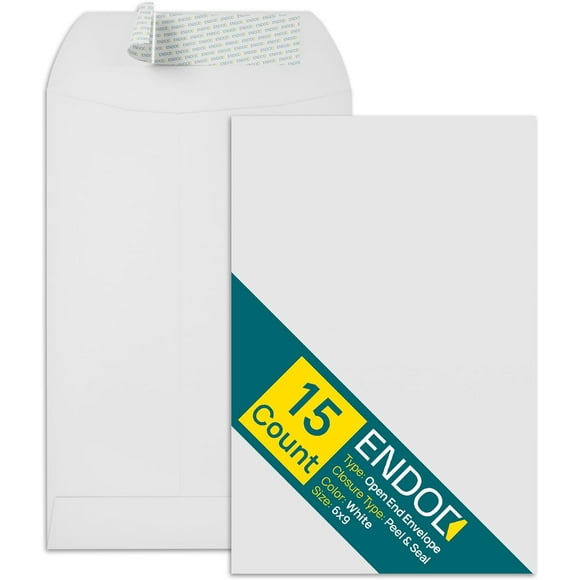 6x9 Envelopes Self Seal - 15 Pack - Open End Mailing Envelopes for Catalogs, Presentations, Newsletters - Self Sealing Blank Envelopes with Peel and Seal Closure - Bright White 28lb Heavyweight Paper