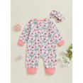 thumbnail image 4 of Suealasg Baby Girls Valentine One Piece Clothes 3 6 12 18 Months Newborn Spring Romper Long Sleeve Baseball Cherry Bow Print Jumpsuits Headband, 4 of 7