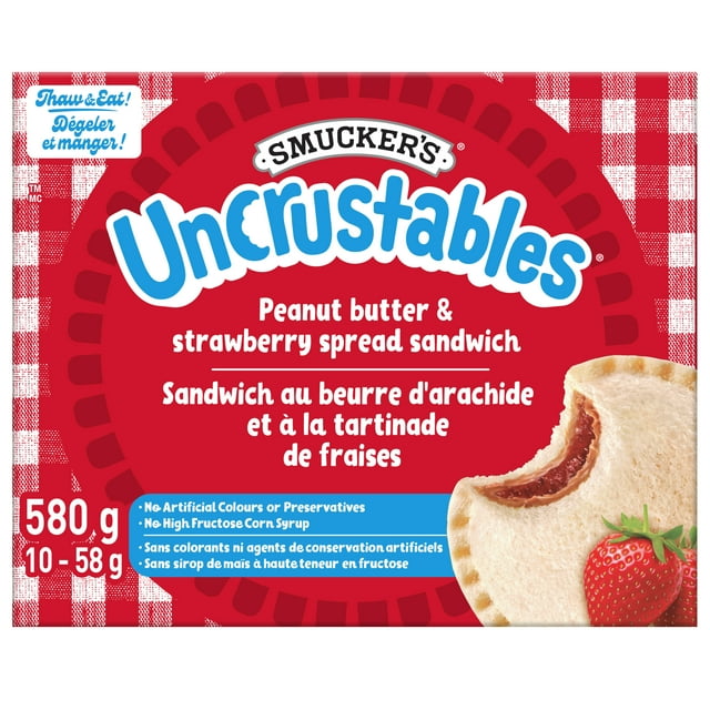 Smucker's Uncrustables Peanut Butter and Strawberry Spread Sandwich, Frozen, 58g, Pack of 10