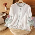 thumbnail image 2 of Busydd Womens Tops Fashion Floral Embroidered Button Peasant Shirts Casual 3/4 Length Sleeve V Neck Summer Tops for Women Comfortable Loose Spring Tops, 2 of 4