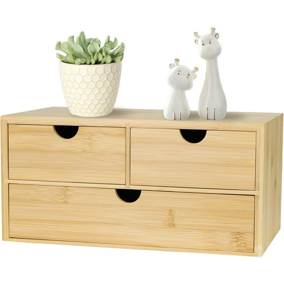 Bamboo Desk Organizer, 3 Drawer Desktop Organizer, Tabletop Storage Organization Box for Bills, Countertop, Home Office Supplies