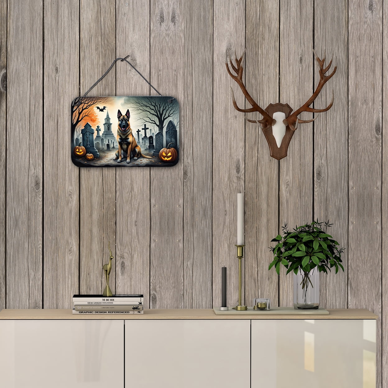 Carolines Treasures DAC2013DS812 12 x 8 in. Belgian Malinois Spooky Halloween Wall or Door Hanging Prints