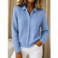 thumbnail image 4 of Women Lapel Shirt Full Front Single Row Button Long Sleeve Loose Fit Knit Cardigan Sweater L, 4 of 7