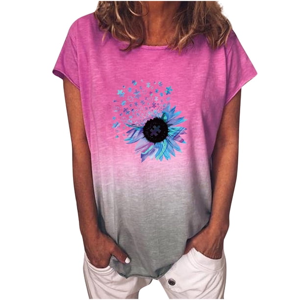 Blusa de manga corta con estampado de cuello redondo informal para mujer a la moda, Tops de verano Fridja ghk4650