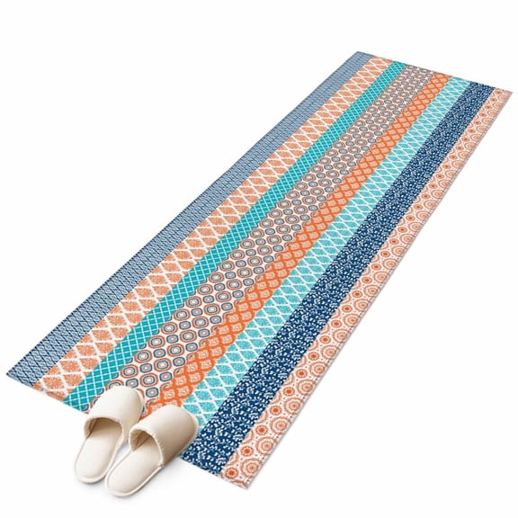 Teal Orange Striped Large Area Rugs for Bedroom Living Room, Soft Non Slip Carpet Bedside Rug, Boho Modern Geometric Abstract Art Rectangular Floor Cover Kitchen Accent Rug 2'x6' for Office