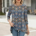 thumbnail image 5 of JTZGDY 3/4 Sleeve Boho Floral Tunic Tops for Women Loose Fit Dressy Casual Irregular Hem Blouse Trendy Crewneck Flowy Graphic T-Shirts to Wear with Leggings Light Blue#01 XL, 5 of 5