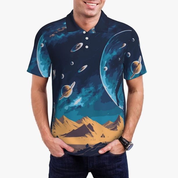 Fotbe Astronaut In A Space Suit On The Planet Camiseta Polo de Golf para Hombre con Estampado – Camisa Deportiva Transpirable con Cuello Abotonado-3X-Large