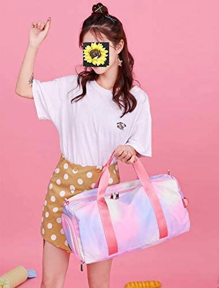 YINYUN Women Girls Travel duffle Bags with Shoe Compartment Wet Pocket (Rainbow Pink)