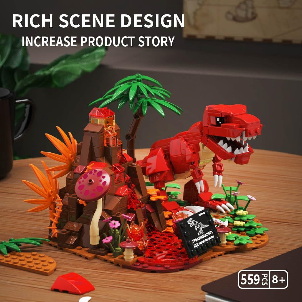 Dinosaur World T-Rex Building Set- Compatible with Lego Sets , Jurassic Volcano Era Building,(559 Pcs)