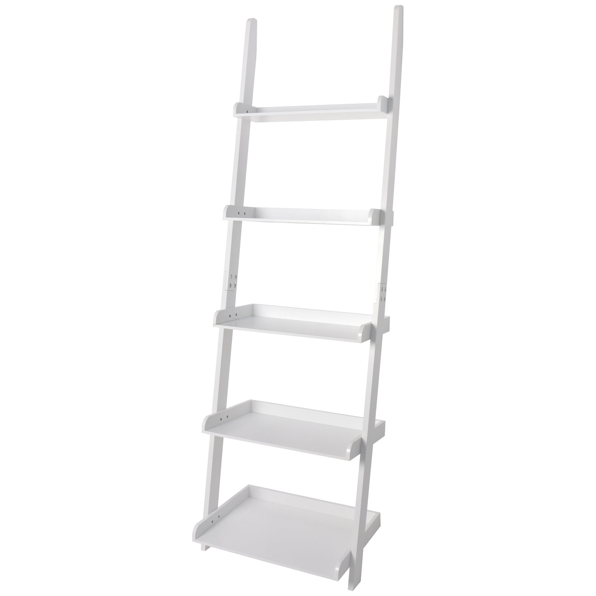 eHemco 5 Tier Ladder Leaning Wall Bookcase, Storage Bookshelf, 70 Inches, White