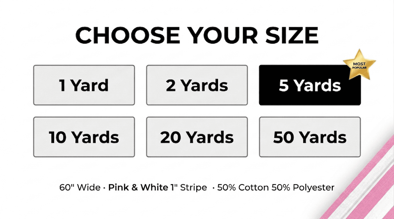 Sedona Designz 60" Wide Pink/White 1" Stripe Poly-Cotton Broadcloth Fabric 5 Yards – Lightweight Woven Fabric for Apparel, Crafts, Décor, Table Covers & Sewing Projects