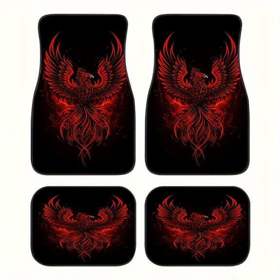 4-Piece Flame Phoenix Car Floor Mats, Universal Fit Auto Floor Liners For Cars Trucks Suvs, Anti-Slip All-Weather Interior Protection, Easy Clean Set