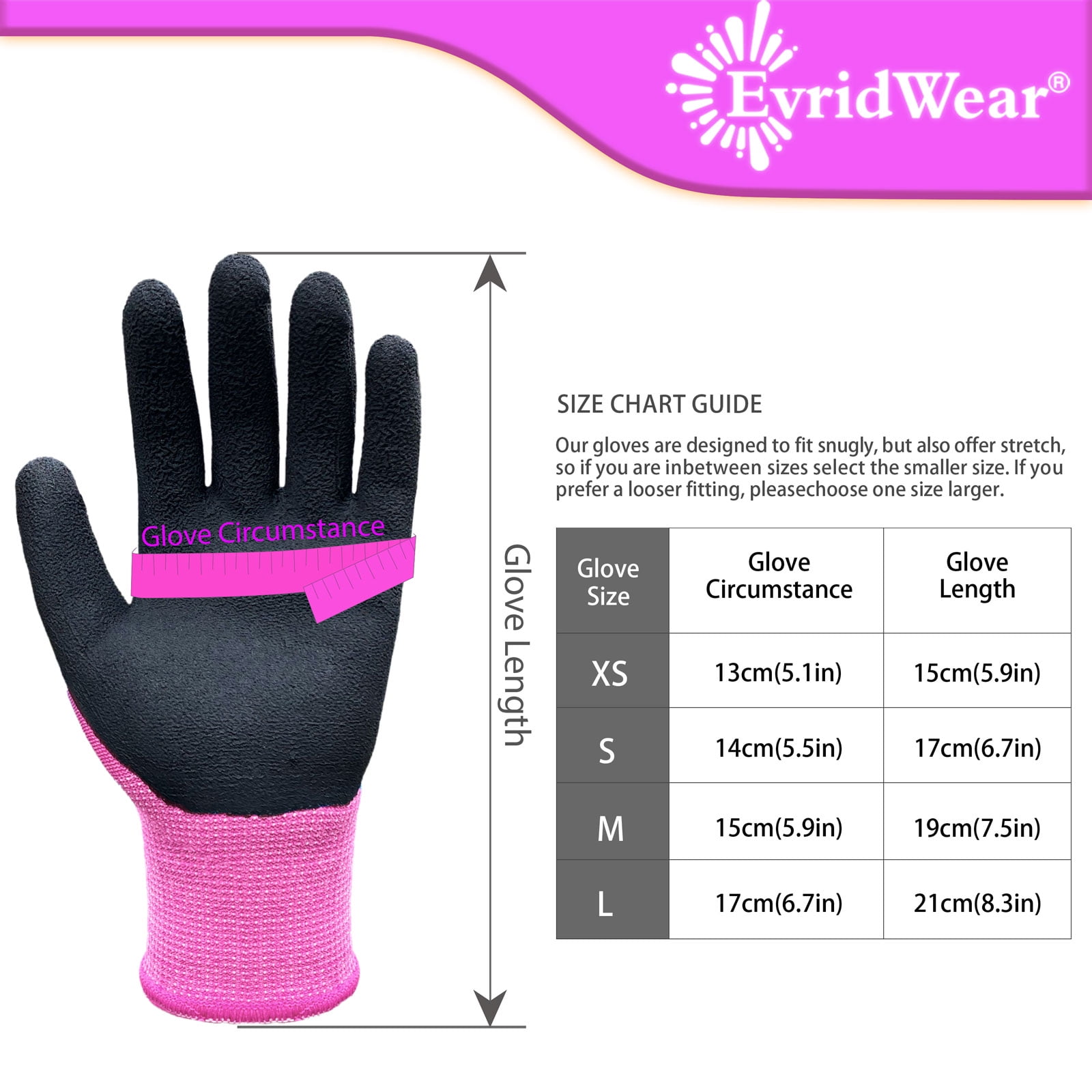 EvridWear Children Kids Gardening Latex Painting Work Gloves, M (7-9yr), Pink