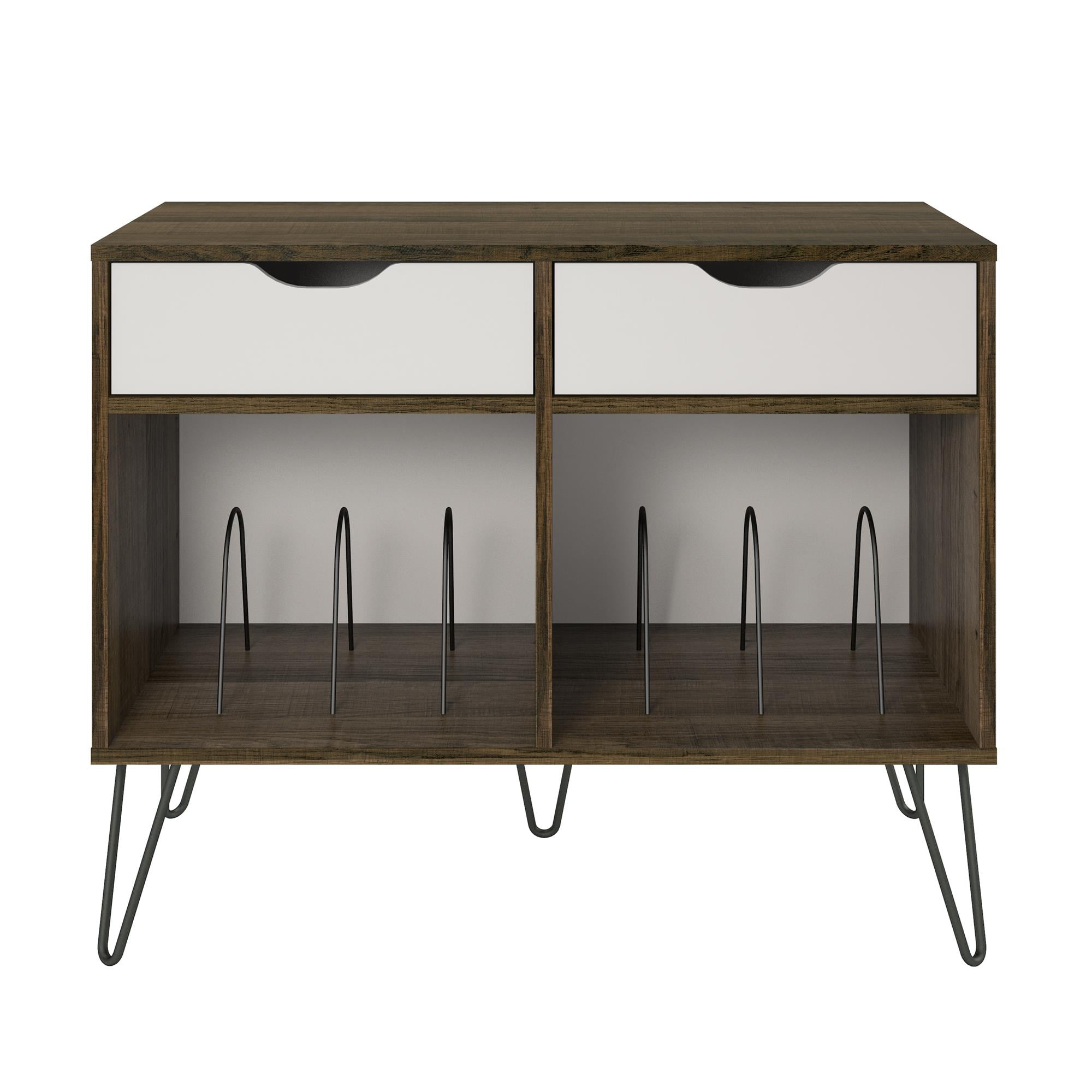 Novogratz Concord Turntable Electronic Stand with Drawers for up to 60 lbs, Brown Oak