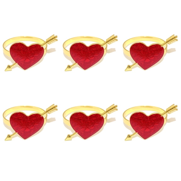 6PCS Valentine Heart Napkin Rings Red and Gold Heart Napkin Holder for Valentine'S Day Wedding Table Decor