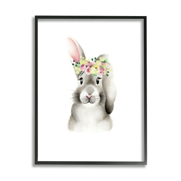The Kids Room by Stupell Cute Cartoon Baby Bunny Rabbit Flower Crown Forest Animal Painting Framed Giclee Texturized Art by Studio Q by Studio Q