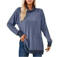 thumbnail image 2 of Timegard Tops for Women High Neck Long Sleeve Side Split Color Block Tshirts Fall Casual Loose Tops, 2 of 3