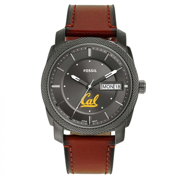 Men's Fossil Cal Bears Machine Three-Hand Date Brown Leather Watch