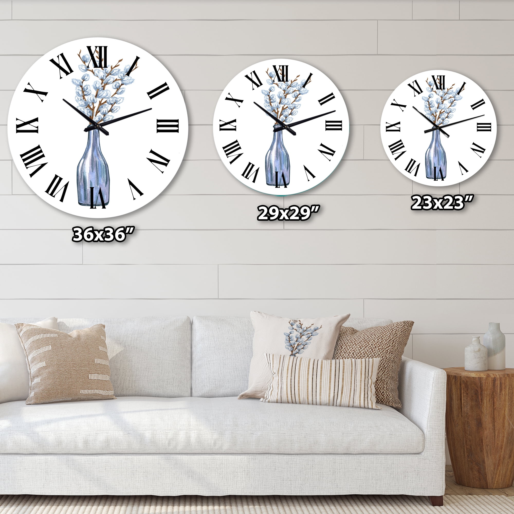 Designart 'Bunch Of Pussy Willow Twigs Ii' Farmhouse Wall Clock