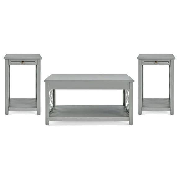 Alaterre 3-Pcs Modern Coventry Collection Natural Wood Living Room Table Set, Gray