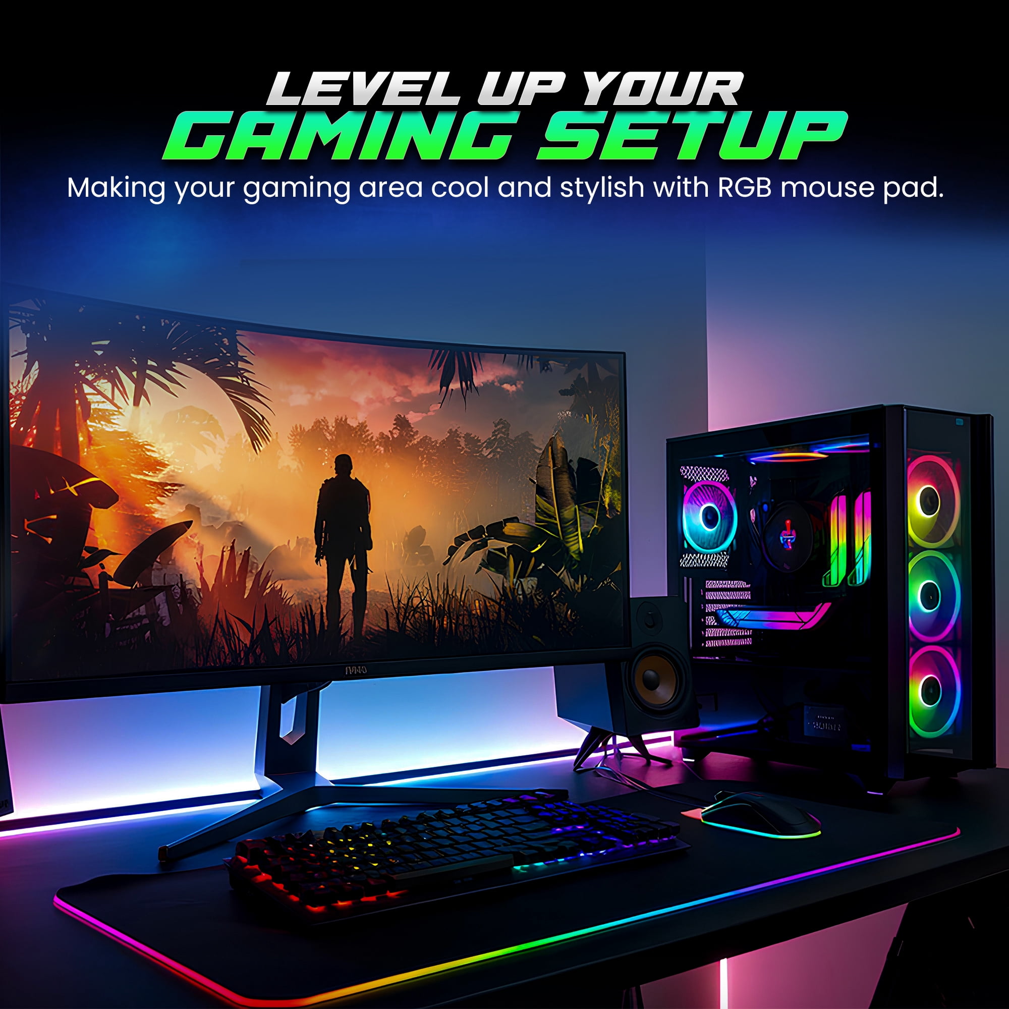Lumen8 RGB LED Gaming Desk Mouse Pad, 11.8 x 31.5 in, USB Powered with Braided Micro USB Cable, Water-Resistant