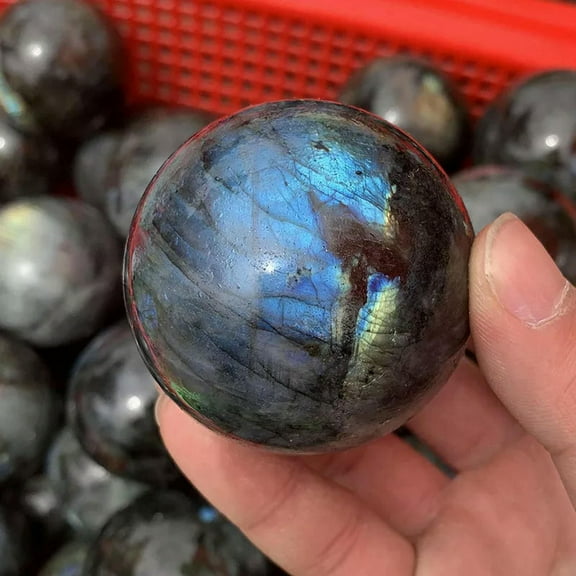 K-KED 60mm Natural Labradorite Moonstone Quartz Sphere Reiki Crystal Ball W/ Stand 2x