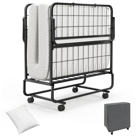 Patiojoy Lit Pliant avec Matelas 75 Pouces x 39 Pouces Format Simple Lit Escamotable pour Adulte avec Matelas en Mousse Mémoire et Oreiller
