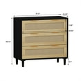 thumbnail image 4 of 3 Drawer Rattan Dresser for Bedroom,Wood Storage Chest of Drawers,Rattan Storage Cabinet, Wide Closet Dresser Storage Organizer for Bedroom Living Room Hallway Entryway, 4 of 8