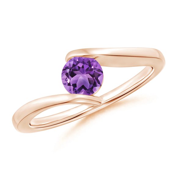 Stackable 925 Silver Rose Plated Round Amethyst Women Valentine Day Ring Size US- 8.5
