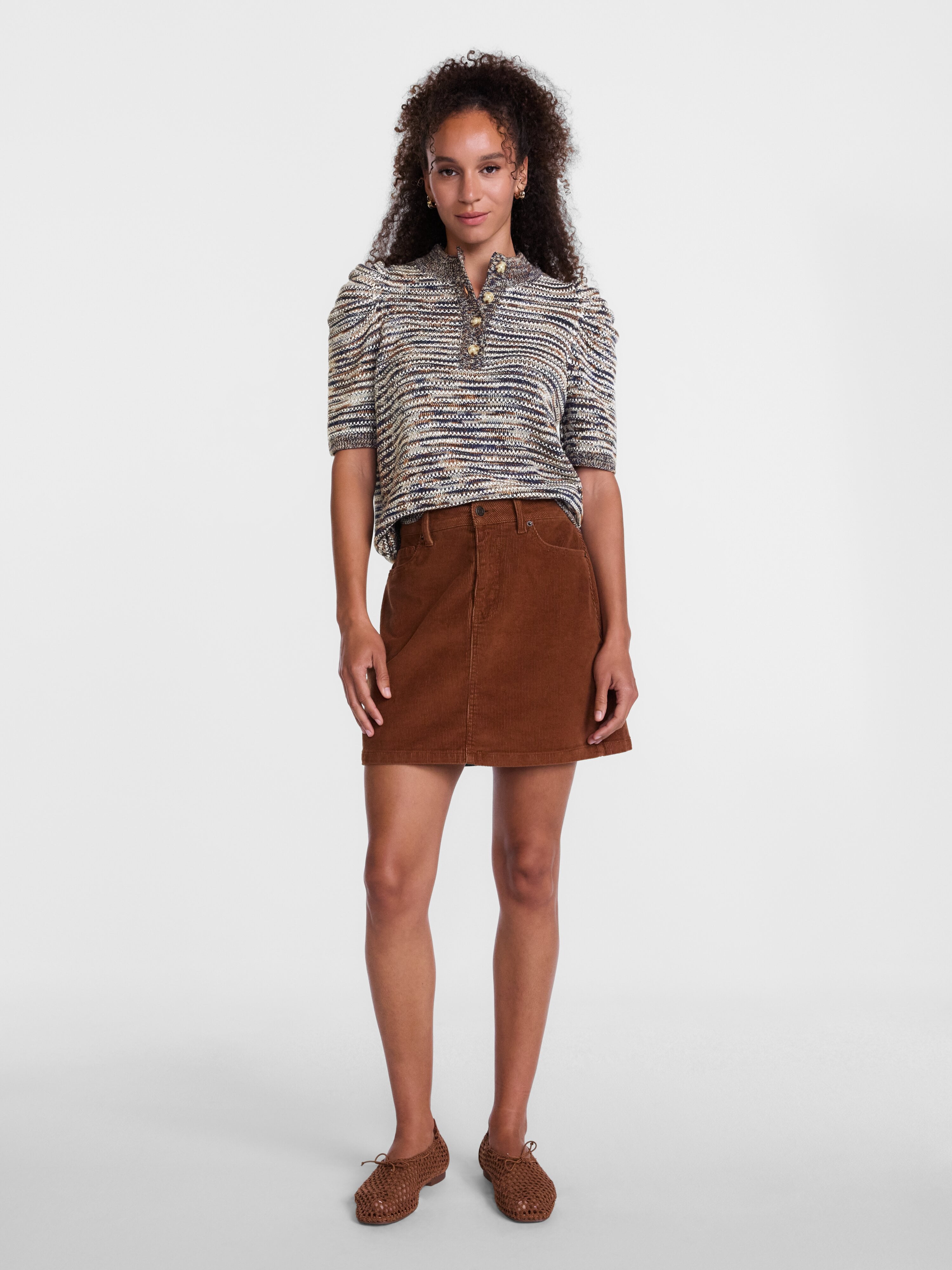 Scenario Women's and Women's Plus Henley Sweater with Puff Sleeves, Lightweight, Sizes XS-4X