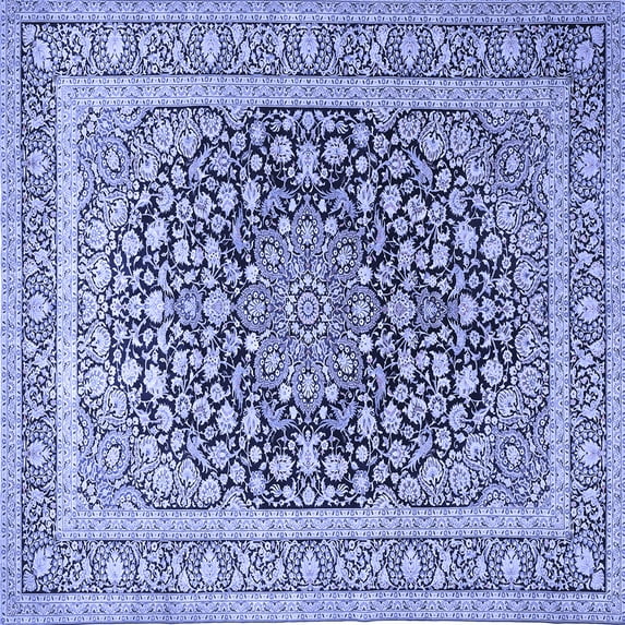 Ahgly Company Machine Washable Indoor Square Medallion Blue Traditional Area Rugs, 4' Square