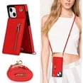 thumbnail image 4 of Crossbody Phone Case for iPhone 14 Case with Card Holder for Women,iPhone 14 Case Wallet with Strap Lanyard for Men,PU Leather Magnetic Clasp with Kickstand 6.1", Red, 4 of 15