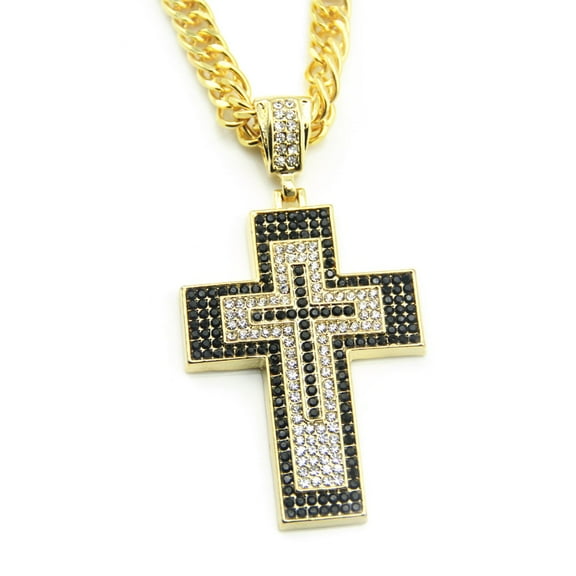 Hip Hop 14K Yellow Gold Jewelry Large Cross Pendant Iced Out Shining zircon Fashion Bling Bling Cross Men Chain Necklace Jewelry