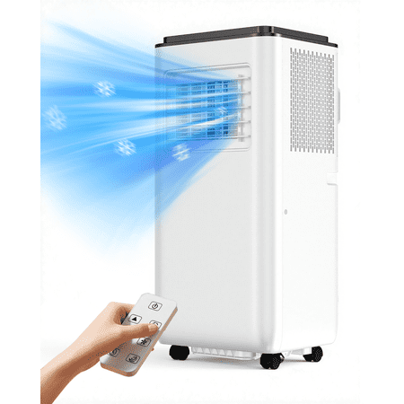 Portable Air Conditioners 10,000 BTU for Rooms Up To 450 Sq.Ft. Portable AC, Dehumidifier, 24H Timer, Sleep Mode & Water level indication, Remote Control & Window Kit, White & Black