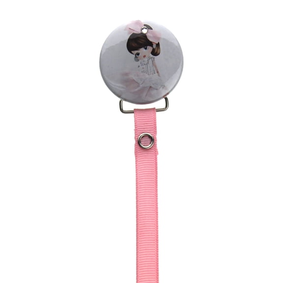 Girl with Pink Bow and Crystal Pacifier Clip with Pink Ribbon