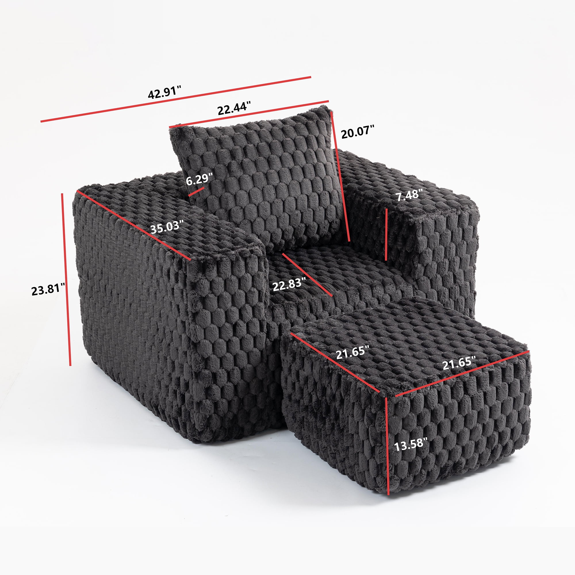 Demi Bonn 42" Corduroy Sofa Couches, Sofa Memory Foam Couches for Living Room, Cloud Couch with Ottoman, Gray