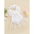 thumbnail image 3 of Franhais Baby Girls Summer Romper with Headband, Lace Bows Adjustable Straps Mesh Layer Backless Romper, Snap Triangle Jumpsuit, 3 of 8