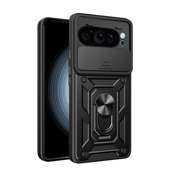 FIEWESEY For Google Pixel 8A with Camera Cover Tested with Magnetic Kickstand Protective Case for Google Pixel 8A, Black