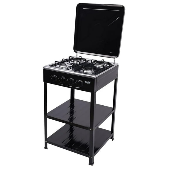 4 Burner Propane Gas Stove, Portable Outdoor Cooker with Storage, 300000 BTU Stainless Steel BBQ Grill for Camping, RV, Apartment, Black