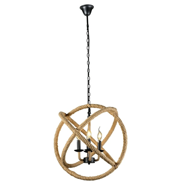 A Touch Of Design 4 Light Orb Chandelier Rope With Black Metal Com Light Orb Chandelier Rope, Rope Wrapped Orb Chandelier