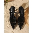 thumbnail image 5 of On feet & in love Women's Patent Pointed Toe Slingback Heels - Geometric Buckle Dual Strap Stiletto Dress Pumps with Ankle Buckle,5.5,Black, 5 of 6