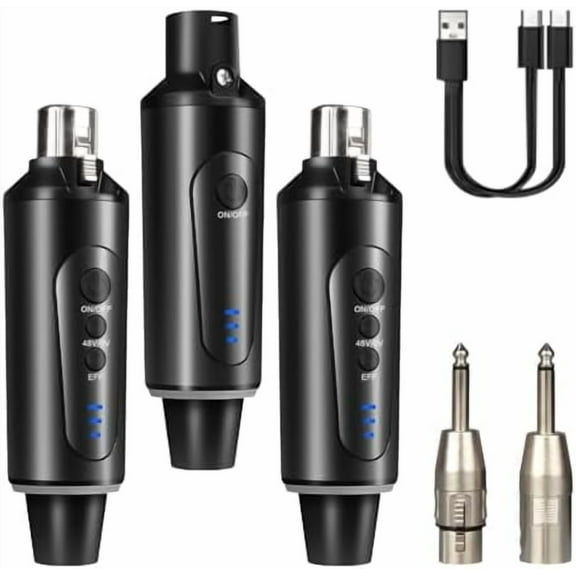 Wireless Microphone 2 XLR Transmitter and 1 XLR Receiver Wireless System with Reverb switchfor Dynamic and 48V Condenser Microphones, Guitar, Mixer, PA System, Speaker$$Music