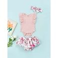 thumbnail image 3 of Gureui 3Pcs Toddler Infant Baby Girls Outfit, Ribbed O-Neck Sleeveless Romper + Floral Layered Pantie + Headband, 0-18 Months, 3 of 9