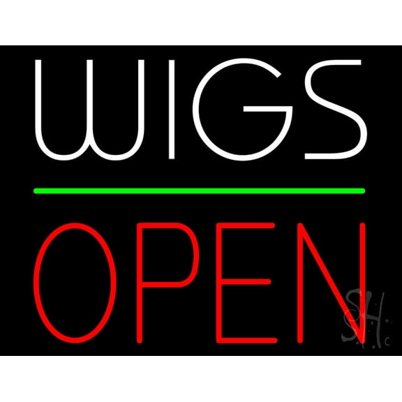 Wigs Block Open Green Line LED Neon Sign 15 x 19 - inches, Black Square Cut Acrylic Backing, with Dimmer - Bright and Premium built indoor LED Neon Sign for Defence Force.